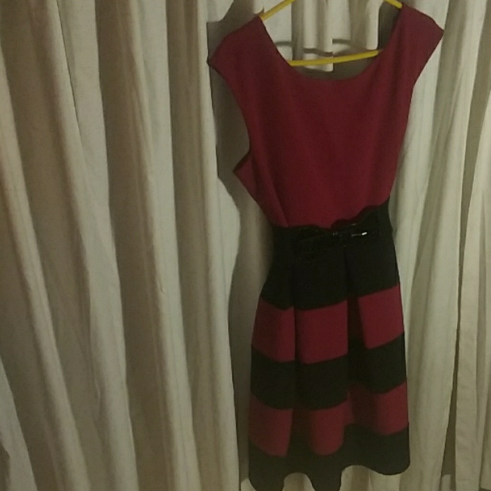 Red and Black Stripe Cocktail Dress - Picture 2 of 8